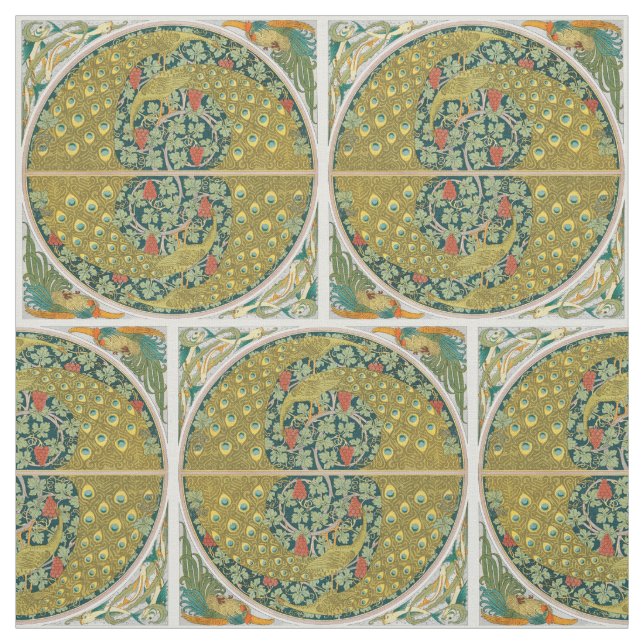 Ornate William Morris Style Peacock Grapevine Art Fabric (Swatch)