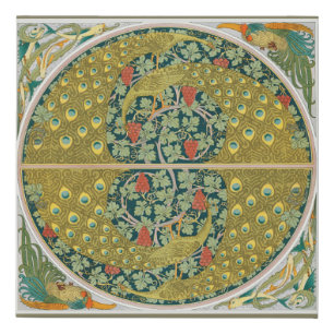 Ornate William Morris Style Peacock Grapevine Art Faux Canvas Print