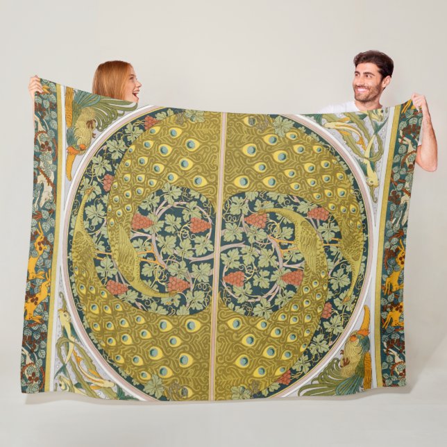 Ornate William Morris Style Peacock Grapevine Art Fleece Blanket (In Situ)