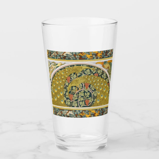 Ornate William Morris Style Peacock Grapevine Art Glass (Front)