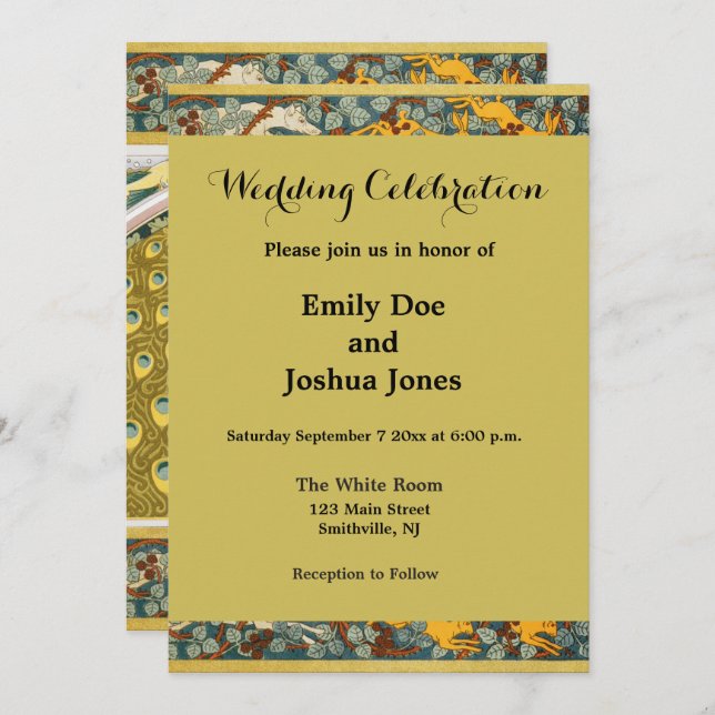 Ornate William Morris Style Peacock Grapevine Art Invitation (Front/Back)