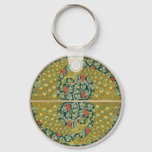 Ornate William Morris Style Peacock Grapevine Art Keychain