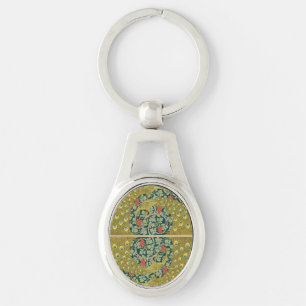 Ornate William Morris Style Peacock Grapevine Art Keychain
