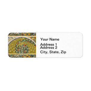 Ornate William Morris Style Peacock Grapevine Art Label
