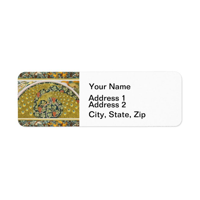 Ornate William Morris Style Peacock Grapevine Art Label (Front)
