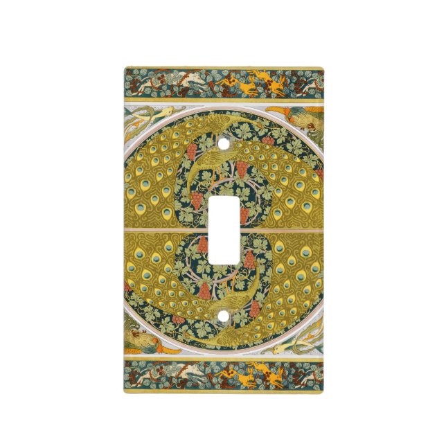 Ornate William Morris Style Peacock Grapevine Art Light Switch Cover (Front)