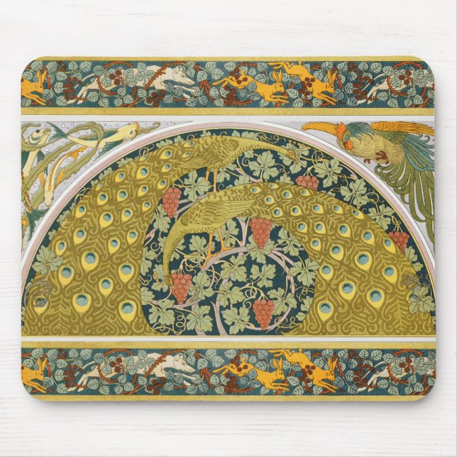 Ornate William Morris Style Peacock Grapevine Art Mouse Pad (Front)