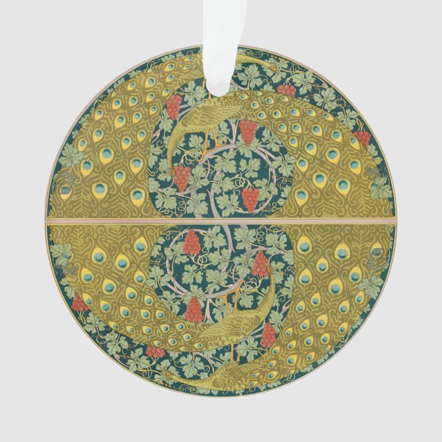 Ornate William Morris Style Peacock Grapevine Art Ornament (Front)