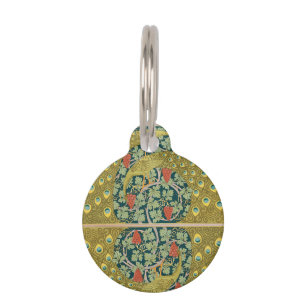 Ornate William Morris Style Peacock Grapevine Art Pet ID Tag
