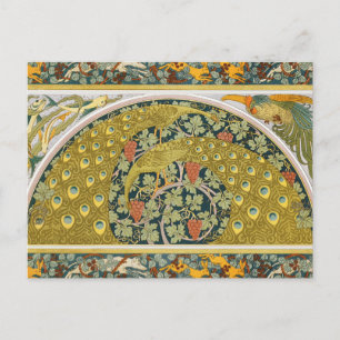 Ornate William Morris Style Peacock Grapevine Art Postcard