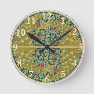 Ornate William Morris Style Peacock Grapevine Art Round Clock