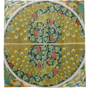 Ornate William Morris Style Peacock Grapevine Art Shower Curtain