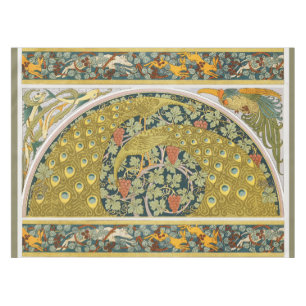 Ornate William Morris Style Peacock Grapevine Art Tablecloth