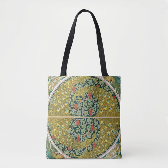 Ornate William Morris Style Peacock Grapevine Art Tote Bag (Front)