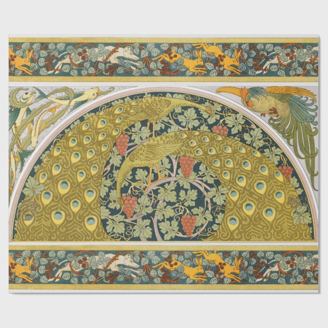 Ornate William Morris Style Peacock Grapevine Art Wrapping Paper (Flat)
