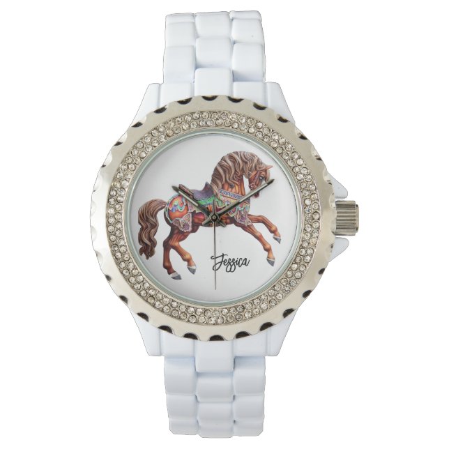 Ornate Wooden Carousel Horse Watch (Front)