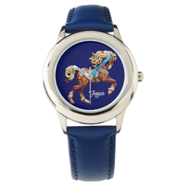 Ornate Wooden Carousel Horse Watch (Front)