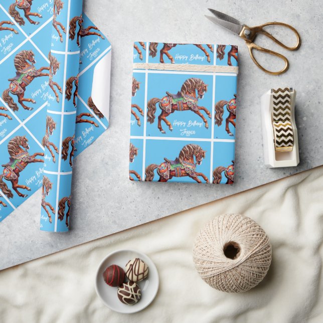 Ornate Wooden Carousel Horse Wrapping Paper (Crafts)