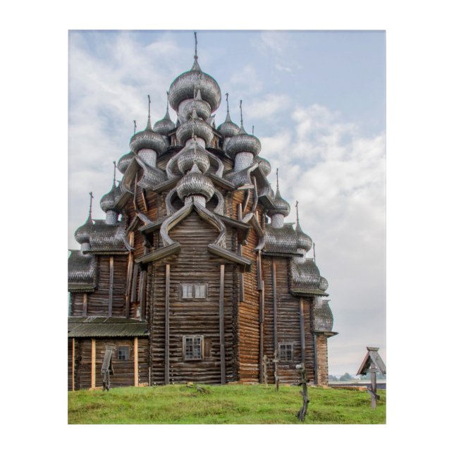 Ornate wooden church, Russia Acrylic Print (Front)