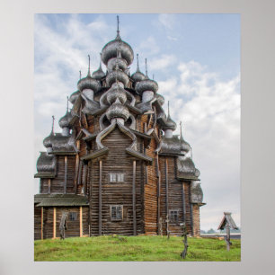 Ornate wooden church, Russia Poster