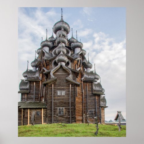 Ornate wooden church Russia Poster