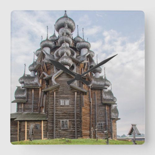 Ornate wooden church Russia Square Wall Clock
