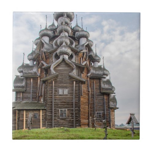 Ornate wooden church Russia Tile