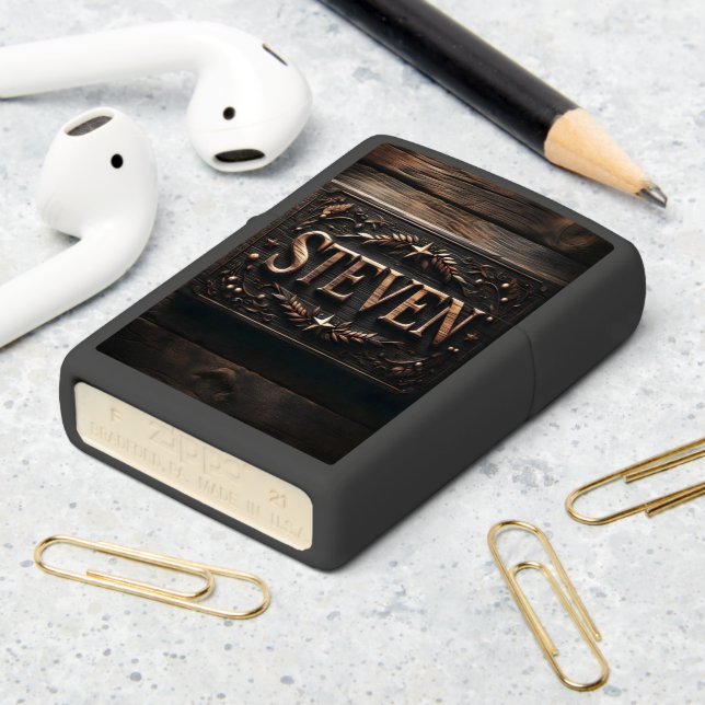 Ornate Wooden Sign: Steven Zippo Lighter (On Table 2)