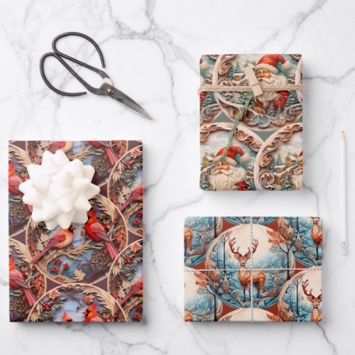 Ornate Woodland Folk Christmas  Wrapping Paper Sheets