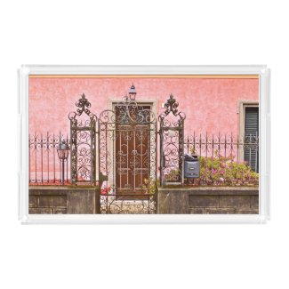 ORNATE WROUGHT-IRON FENCE EUROPEAN ARCHITECTURE ACRYLIC TRAY