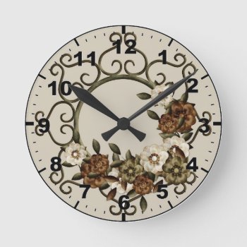 Ornate Wrought Iron Floral Design Round Clock by randysgrandma at Zazzle