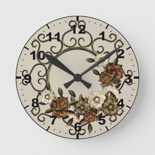 Ornate Wrought Iron Floral Design Round Clock