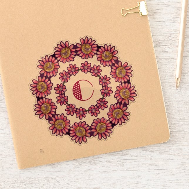 Ornated C Monogram With Cute Boho Flowers Pretty Sticker (Notebook)