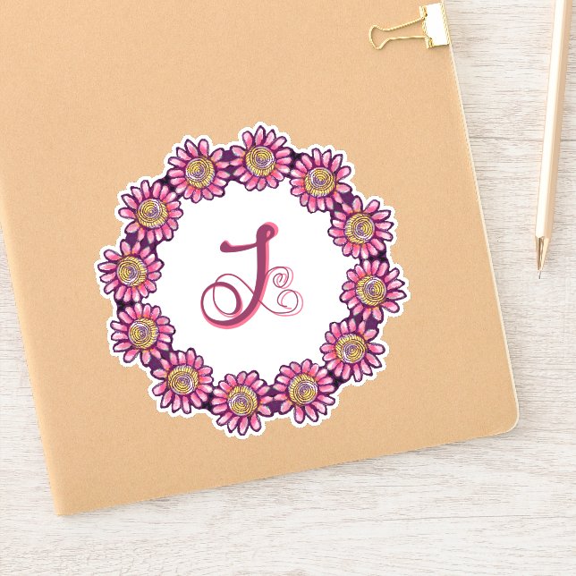 Ornated J Monogram With Cute Boho Flowers Pretty Sticker (Notebook)