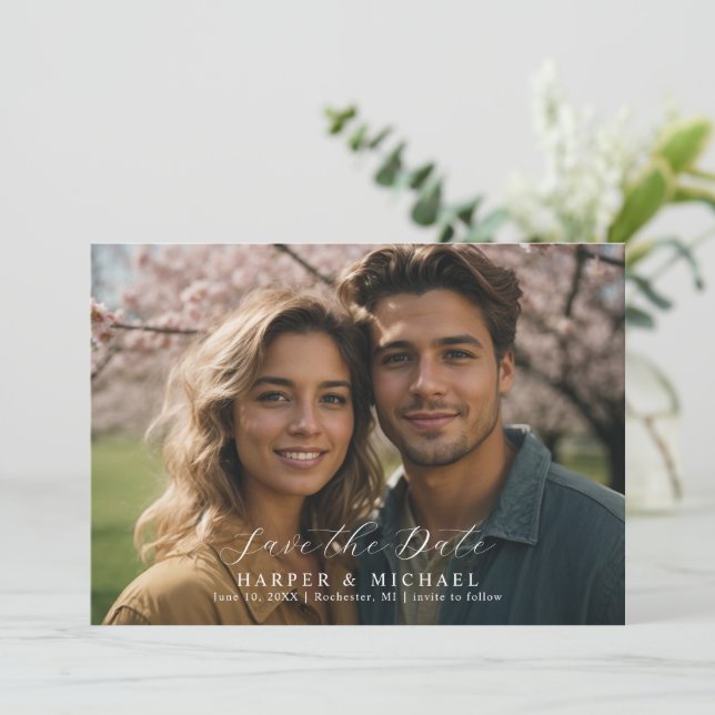Ornated wedding photo save the date invitation (Standing Front)