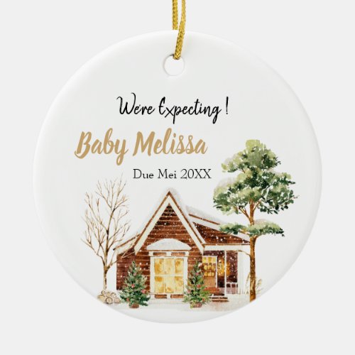 OrnaWere Expecting Parents Pine Tree Baby Shower Ceramic Ornament