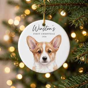 Ornawoof First Christmas Watercolor Pet Portrait Ceramic Ornament