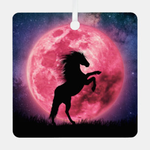 Ornement En Métal Le cheval et la lune rose Metal Ornament
