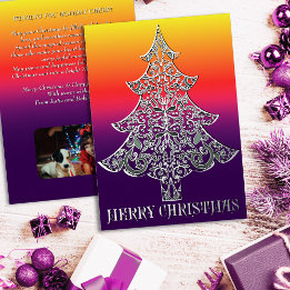 Ornemental Filigree Pattern Christmas Tree Silver Foil Holiday Card