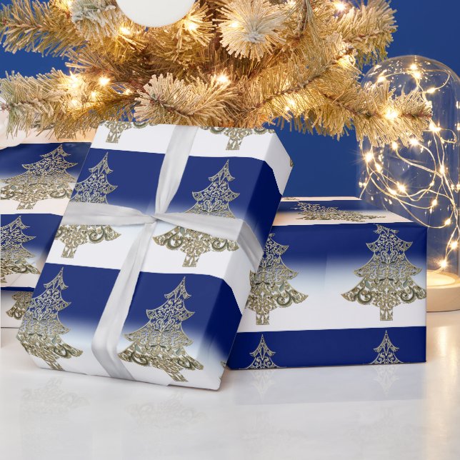 Ornemental Filigree Pattern Gold Christmas Tree Wrapping Paper (Holidays)
