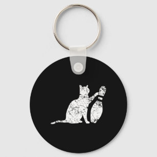 Ornery Alley Cat Tipping Bowling Pin Fun Team Gift Keychain
