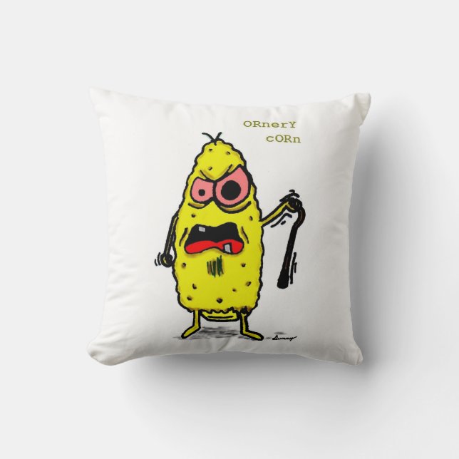 Ornery Corn Pillow - Green (Front)