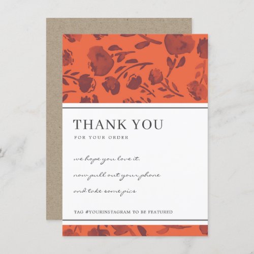 ORNGE RUST FLORAL PATTERN CORPORATE BUSINESS LOGO THANK YOU CARD