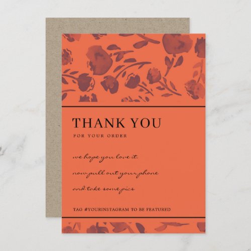 ORNGE RUST FLORAL PATTERN CORPORATE BUSINESS LOGO THANK YOU CARD