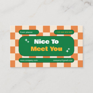 Oronge Yellow Green Retro Checkerboard Boho Business Card