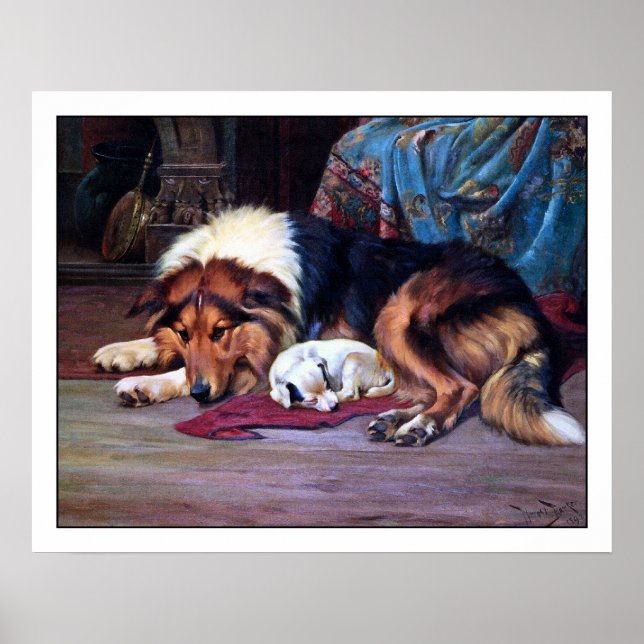 Orphan Puppy and a Collie - by Wright Barker Poster (Front)