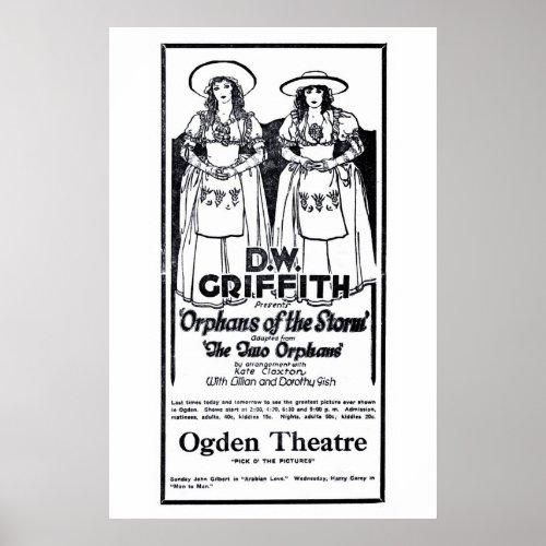 Orphans Of The Storm 1922 vintage movie ad poster