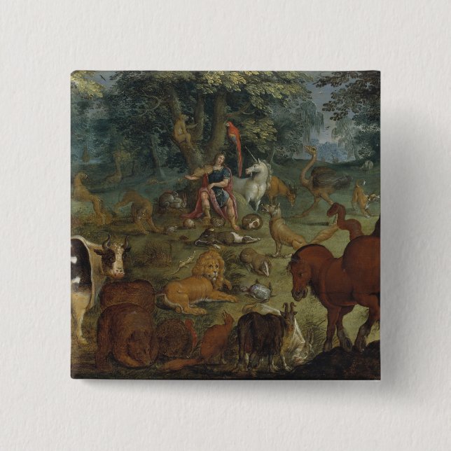 Orpheus Charming the Beasts (oil on panel) Button (Front)