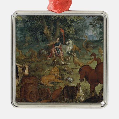 Orpheus Charming the Beasts oil on panel Metal Ornament