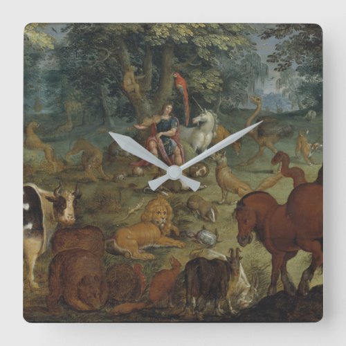 Orpheus Charming the Beasts oil on panel Square Wall Clock